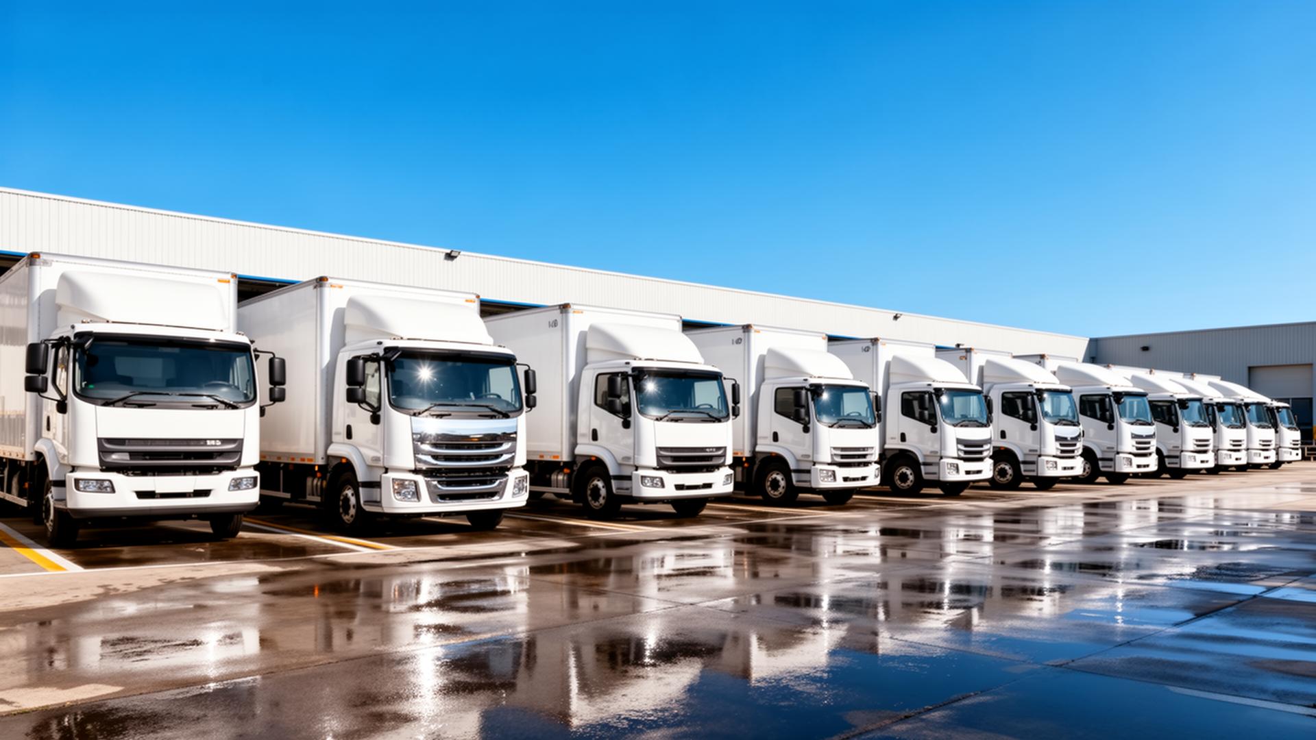 A lineup of clean commercial fleet trucks